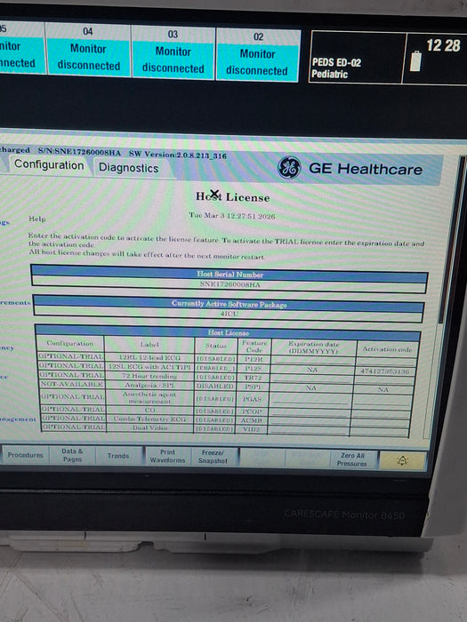 GE Healthcare Carescape B450 Critical Care Patient Monitor