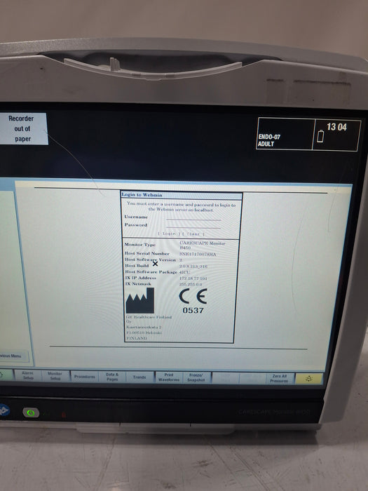 GE Healthcare Carescape B450 Critical Care Patient Monitor