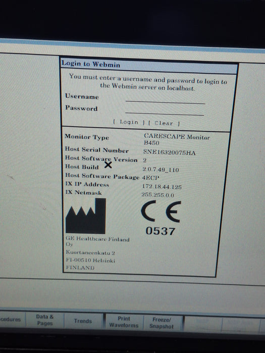 GE Healthcare Carescape B450 Emergency Care Patient Monitor