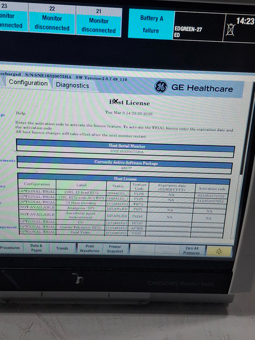 GE Healthcare Carescape B450 Emergency Care Patient Monitor
