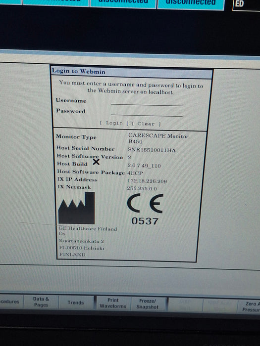 GE Healthcare Carescape B450 Emergency Care Patient Monitor