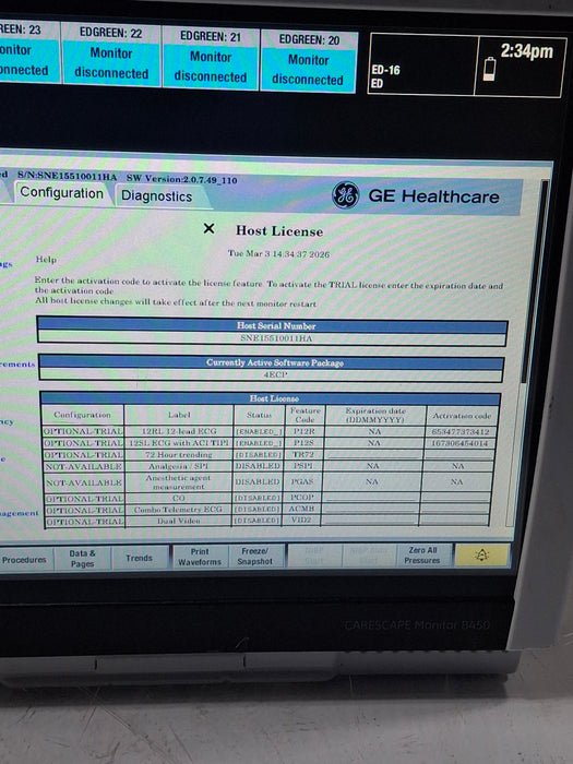 GE Healthcare Carescape B450 Emergency Care Patient Monitor