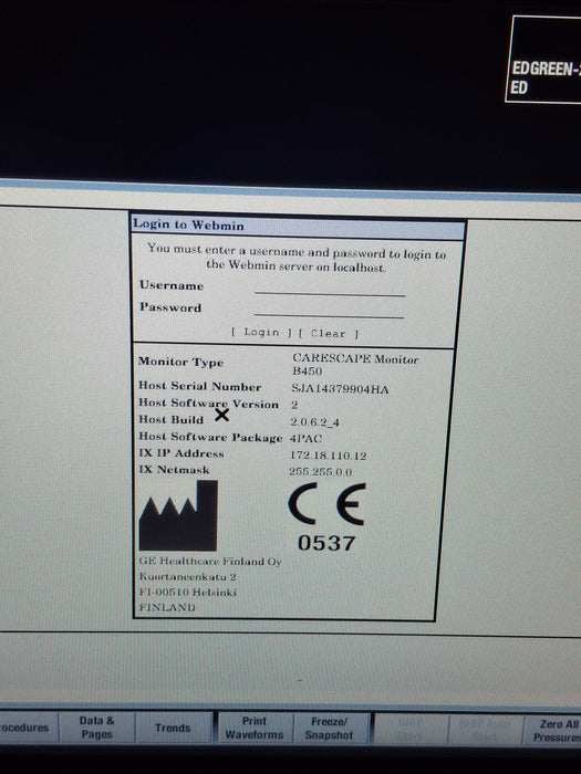 GE Healthcare Carescape B450 Post Anesthesia Care Patient Monitor