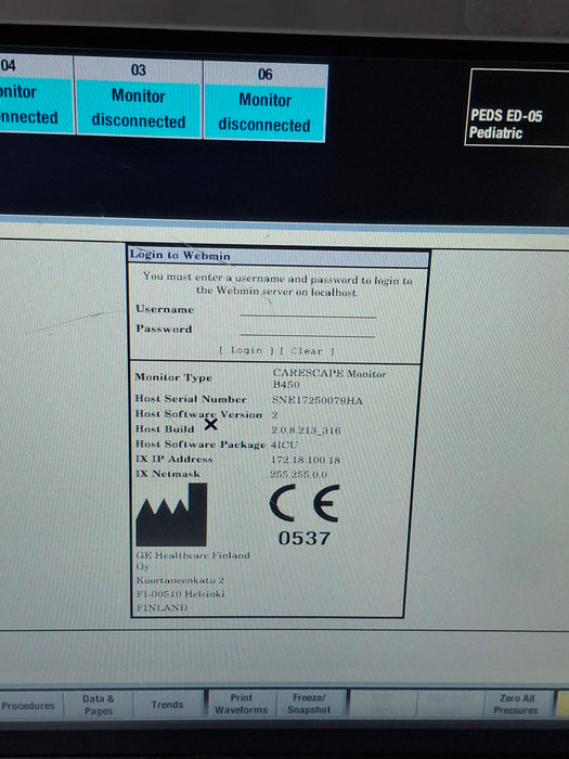 GE Healthcare Carescape B450 Critical Care Patient Monitor