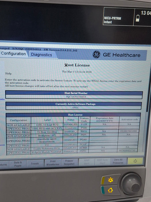 GE Healthcare Carescape B650 Neonatal Care Patient Monitor