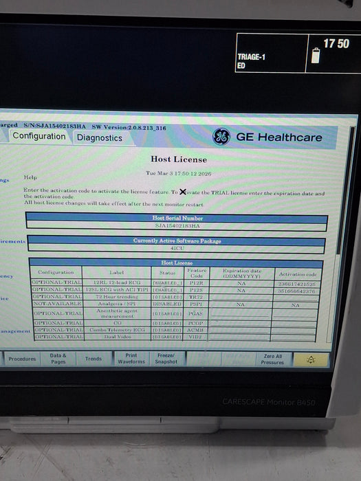GE Healthcare Carescape B450 Critical Care Patient Monitor