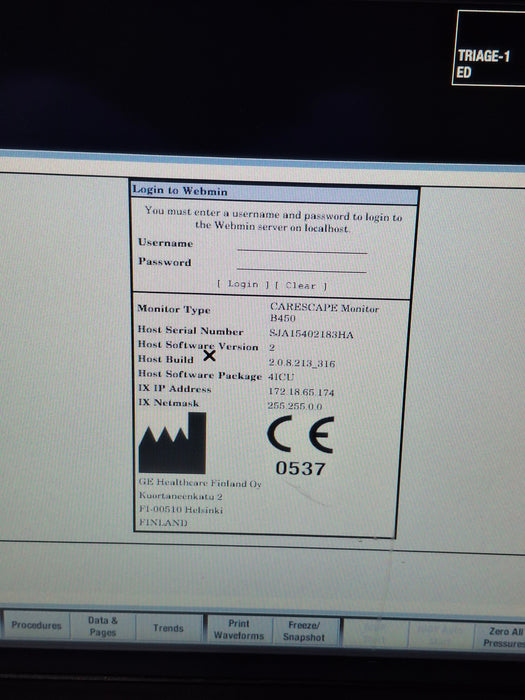 GE Healthcare Carescape B450 Critical Care Patient Monitor