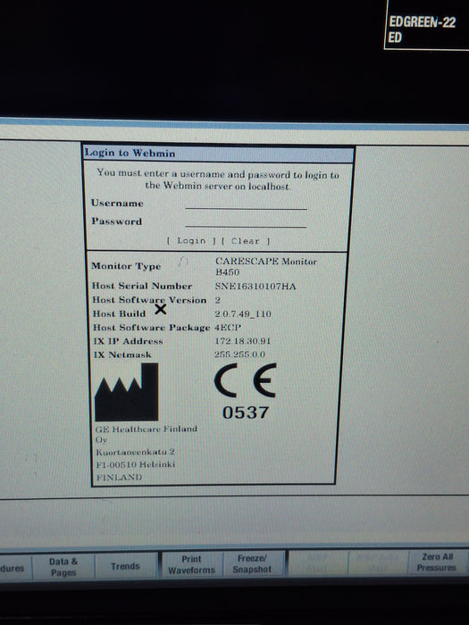 GE Healthcare Carescape B450 Emergency Care Patient Monitor