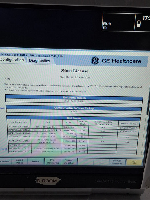 GE Healthcare Carescape B450 Emergency Care Patient Monitor