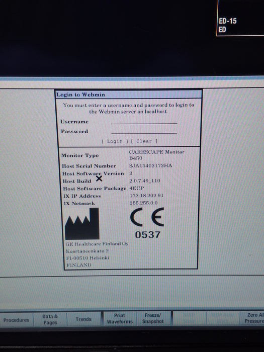 GE Healthcare Carescape B450 Emergency Care Patient Monitor