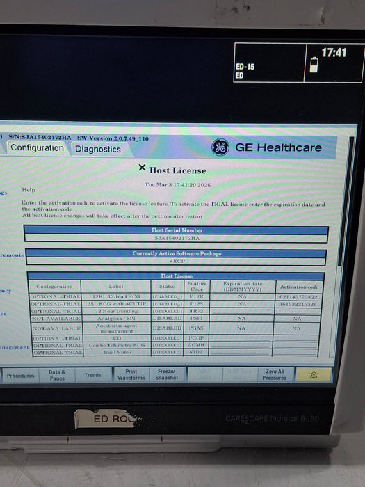 GE Healthcare Carescape B450 Emergency Care Patient Monitor