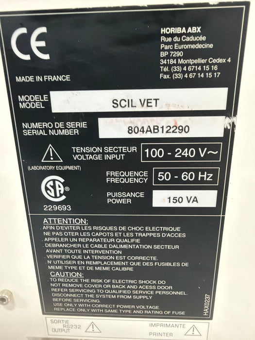 Horiba ABX Scil Vet ABC Animal Blood Counter