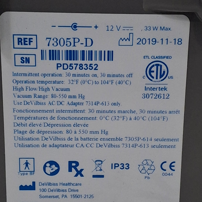 DeVilbiss Healthcare HomeCare Suction Unit Compact Medical Suctioning Device