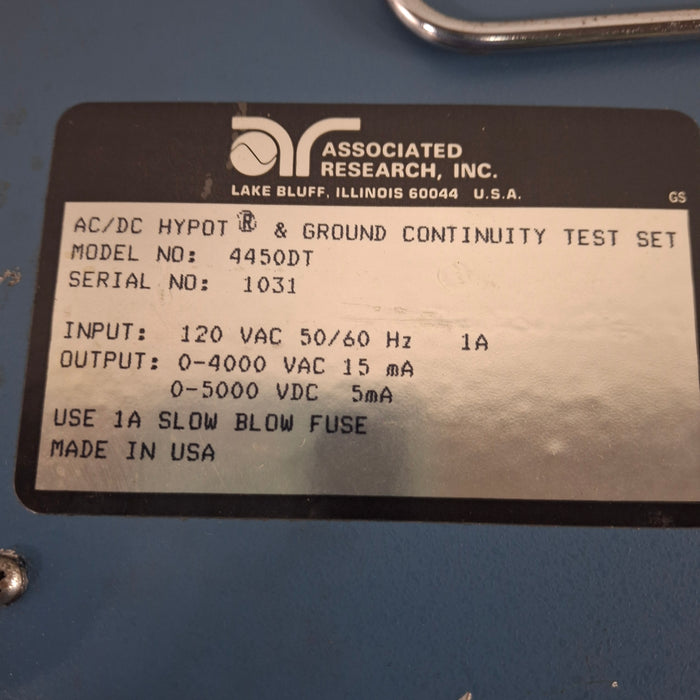 Associated Research, Inc. 4450DT AC/DC Hypot & Ground Continuity Test Set