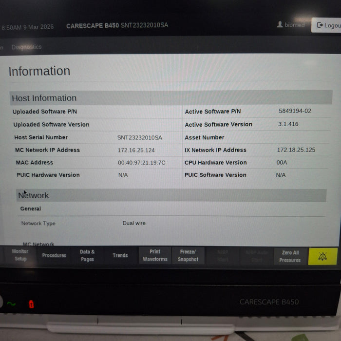 GE Healthcare Carescape B450 Neonatal Care Patient Monitor