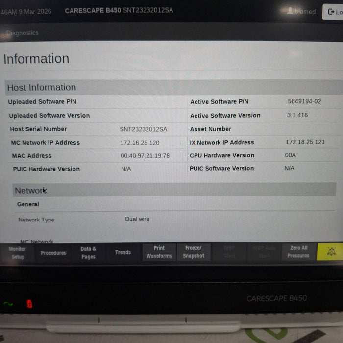 GE Healthcare Carescape B450 Neonatal Care Patient Monitor