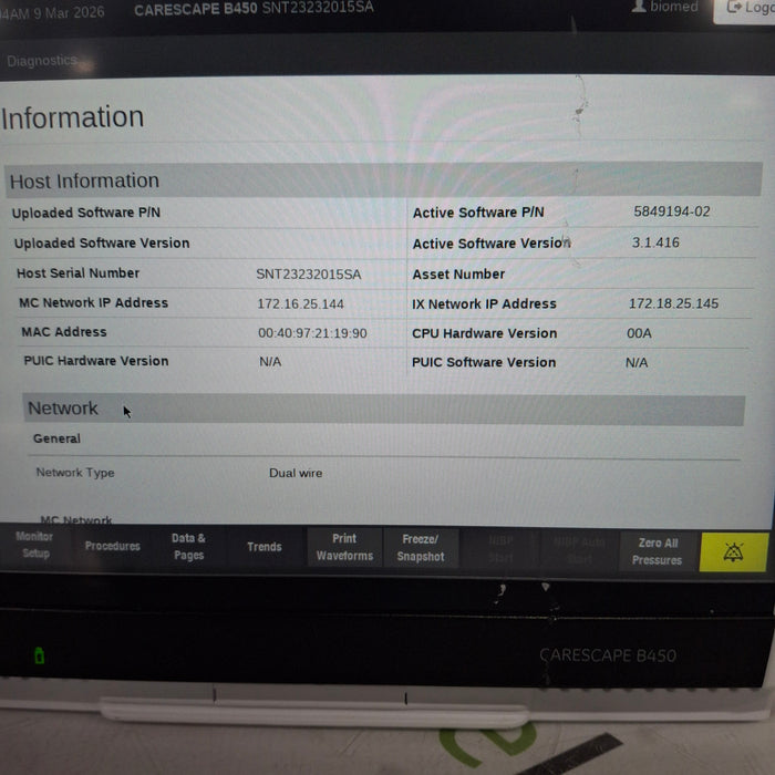 GE Healthcare Carescape B450 Neonatal Care Patient Monitor