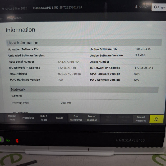 GE Healthcare Carescape B450 Neonatal Care Patient Monitor
