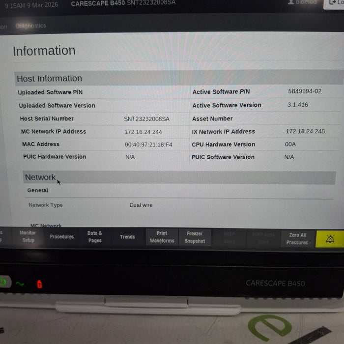 GE Healthcare Carescape B450 Neonatal Care Patient Monitor