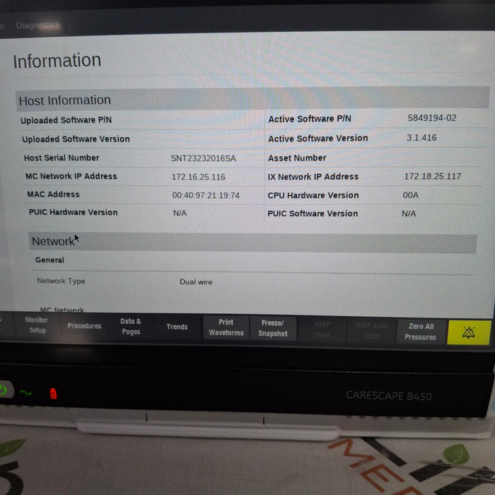GE Healthcare Carescape B450 Neonatal Care Patient Monitor
