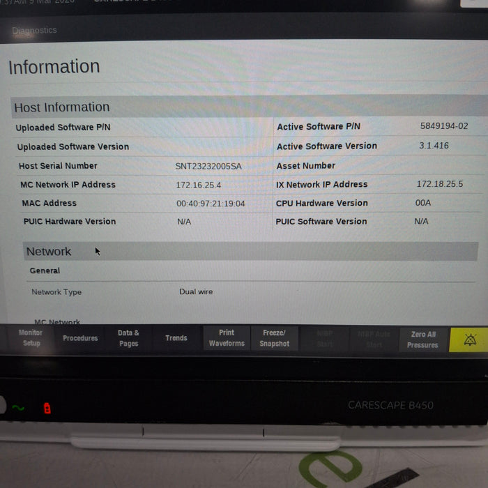 GE Healthcare Carescape B450 Neonatal Care Patient Monitor