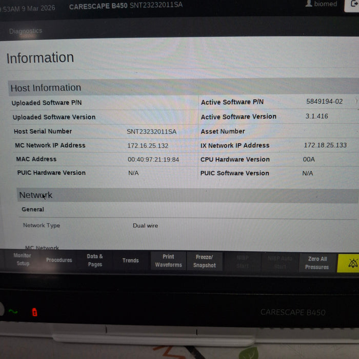 GE Healthcare Carescape B450 Neonatal Care Patient Monitor