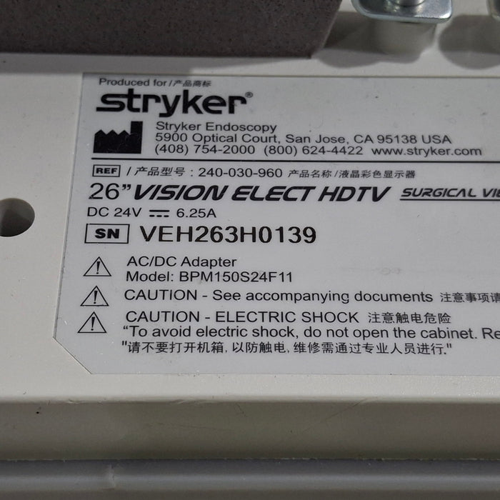 Stryker WiSe 26" HDTV Surgical Display 240-030-960 Monitor