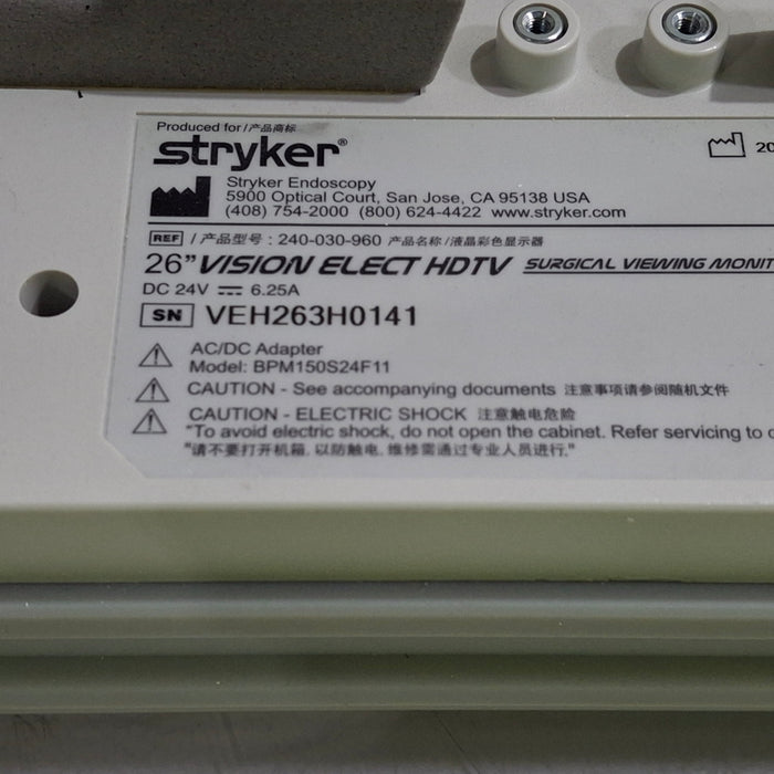 Stryker WiSe 26" HDTV Surgical Display 240-030-960 Monitor
