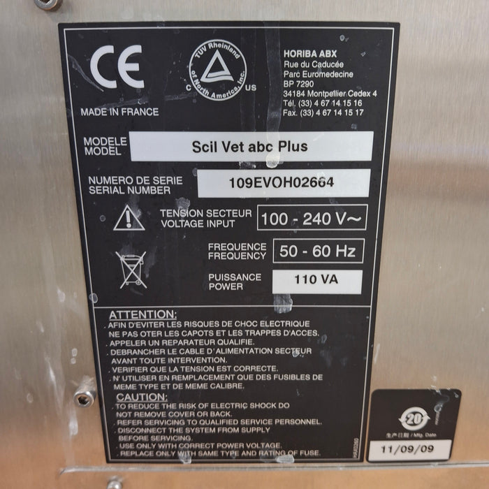 Horiba ABX Scil Vet abc Plus Hematology Analyzer