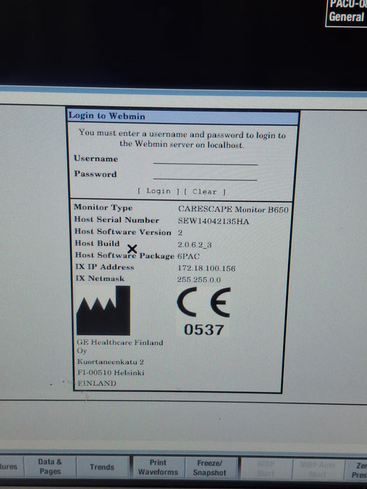 GE Healthcare Carescape B650 Post Anesthesia Care Patient Monitor