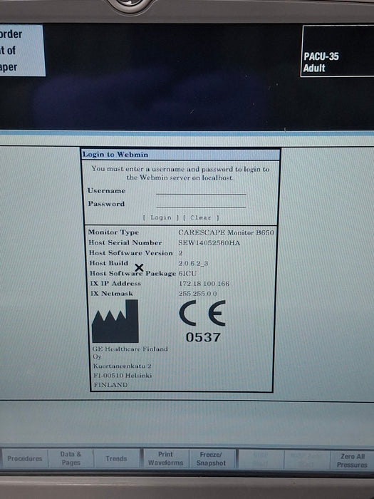 GE Healthcare Carescape B650 Critical Care Patient Monitor