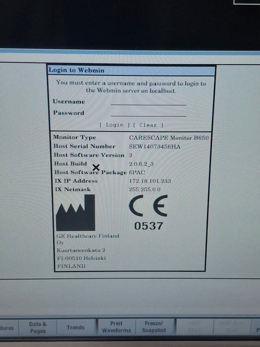 GE Healthcare Carescape B650 Post Anesthesia Care Patient Monitor
