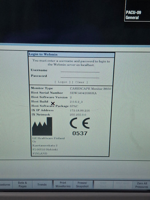 GE Healthcare Carescape B650 Post Anesthesia Care Patient Monitor