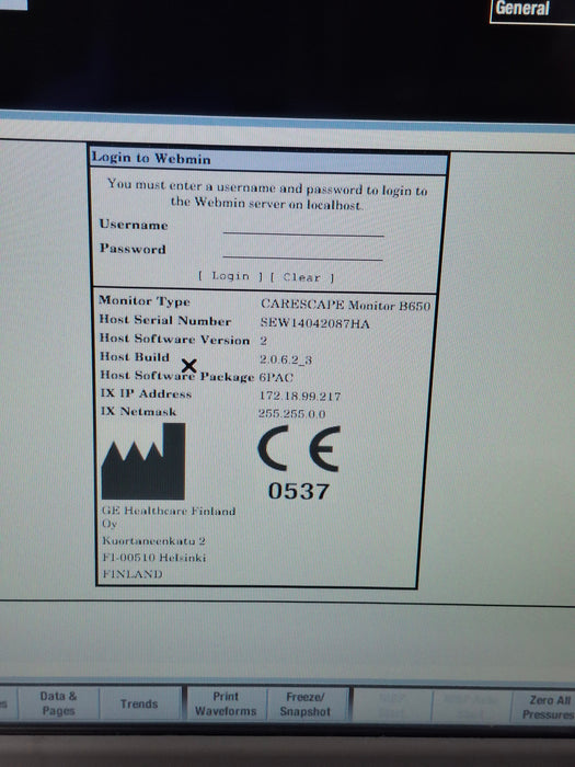 GE Healthcare Carescape B650 Post Anesthesia Care Patient Monitor