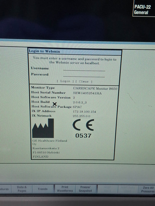 GE Healthcare Carescape B650 Post Anesthesia Care Patient Monitor