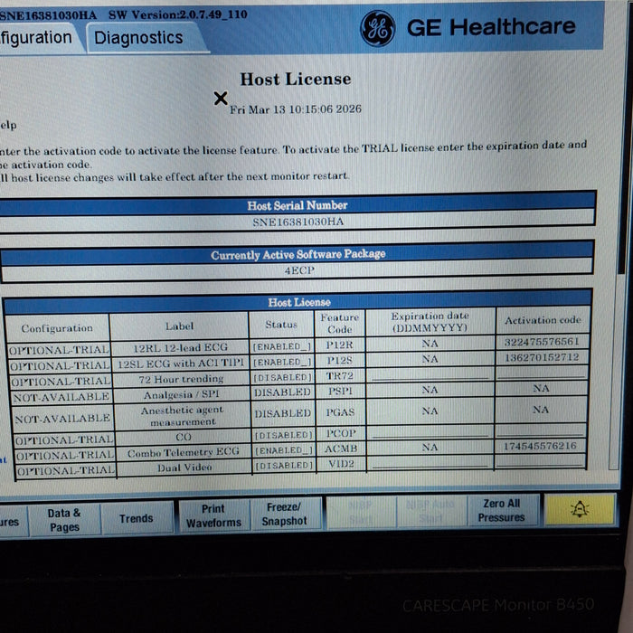 GE Healthcare Carescape B450 Emergency Care Patient Monitor