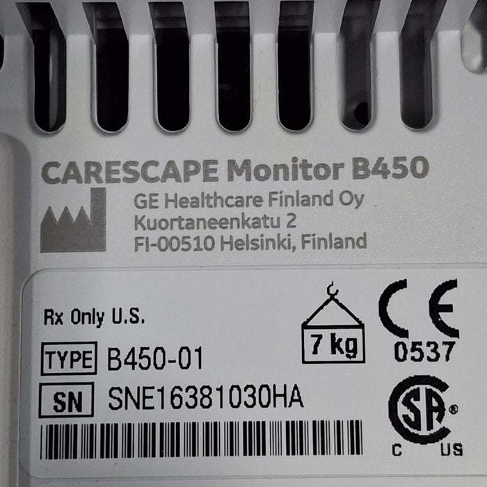 GE Healthcare Carescape B450 Emergency Care Patient Monitor