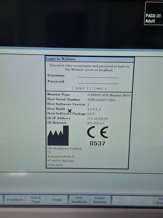 GE Healthcare Carescape B650 Critical Care Patient Monitor
