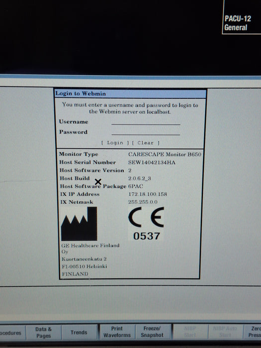 GE Healthcare Carescape B650 Post Anesthesia Care Patient Monitor