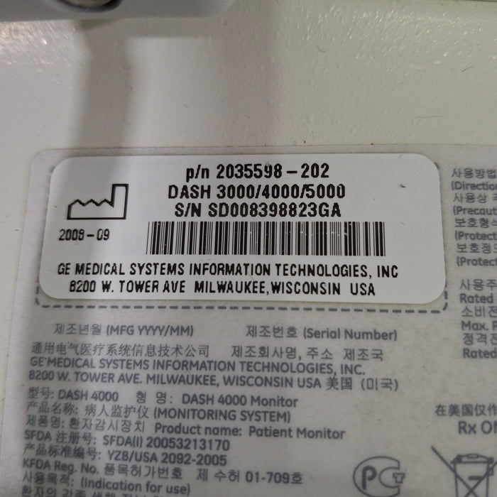GE Healthcare Dash 4000 - Masimo SpO2 Patient Monitor