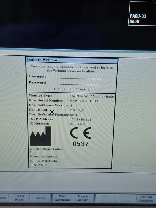 GE Healthcare Carescape B650 Critical Care Patient Monitor