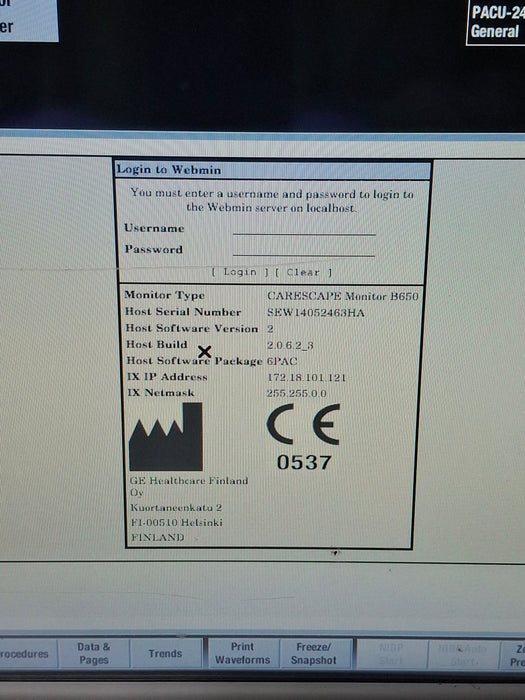 GE Healthcare Carescape B650 Post Anesthesia Care Patient Monitor
