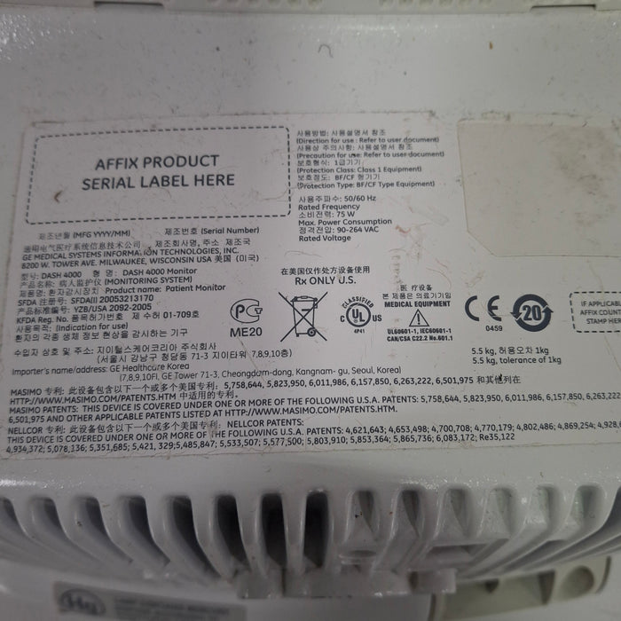 GE Healthcare Dash 4000 - Masimo SpO2 Patient Monitor