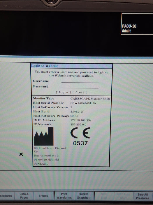 GE Healthcare Carescape B650 Critical Care Patient Monitor