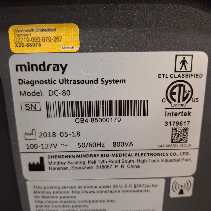 Mindray DC-80 Ultrasound System