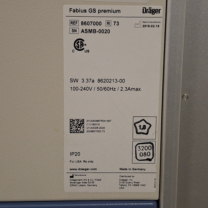 Draeger Medical Fabius GS Premium Anesthesia Machine