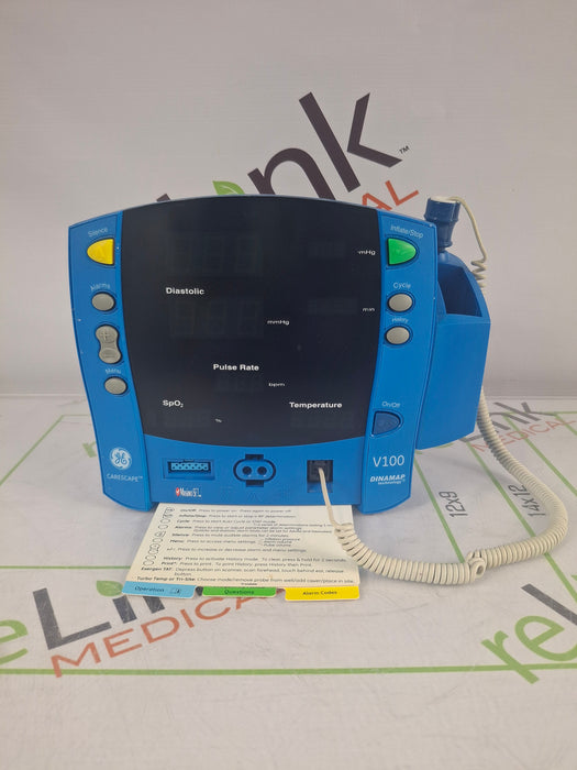 GE Healthcare GE Healthcare Dinamap V100 - NIBP, SpO2, Temp Vital Signs Monitor Patient Monitors reLink Online