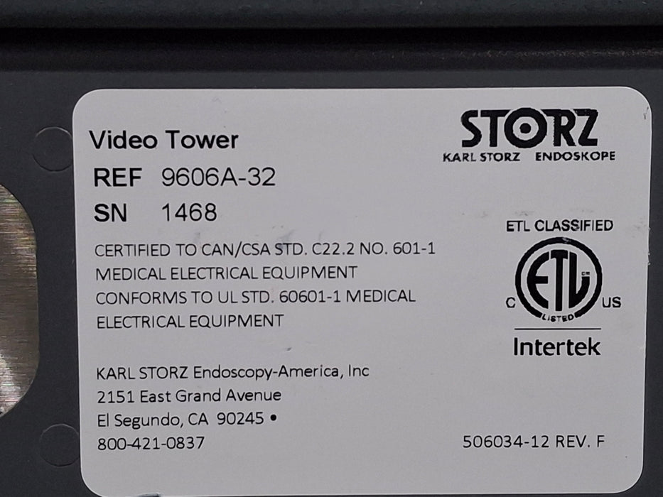 Karl Storz 9606A Video Tower Cart