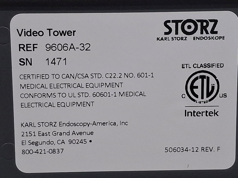 Karl Storz 9606A Video Tower Cart
