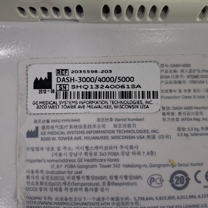 GE Healthcare Dash 4000 - GE/Nellcor SpO2 Patient Monitor